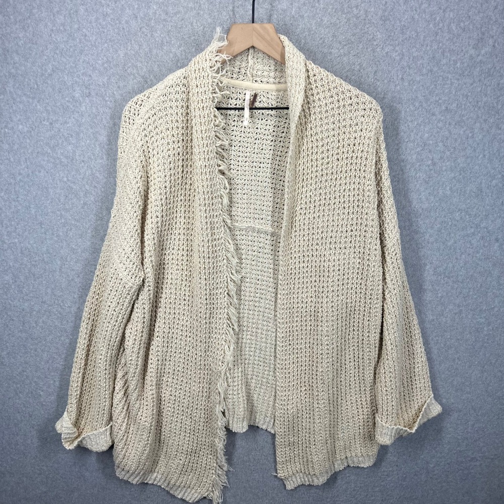 Free People Cardigan Womens Medium Cream I'll Be Around Silk Blend Fringe EUC